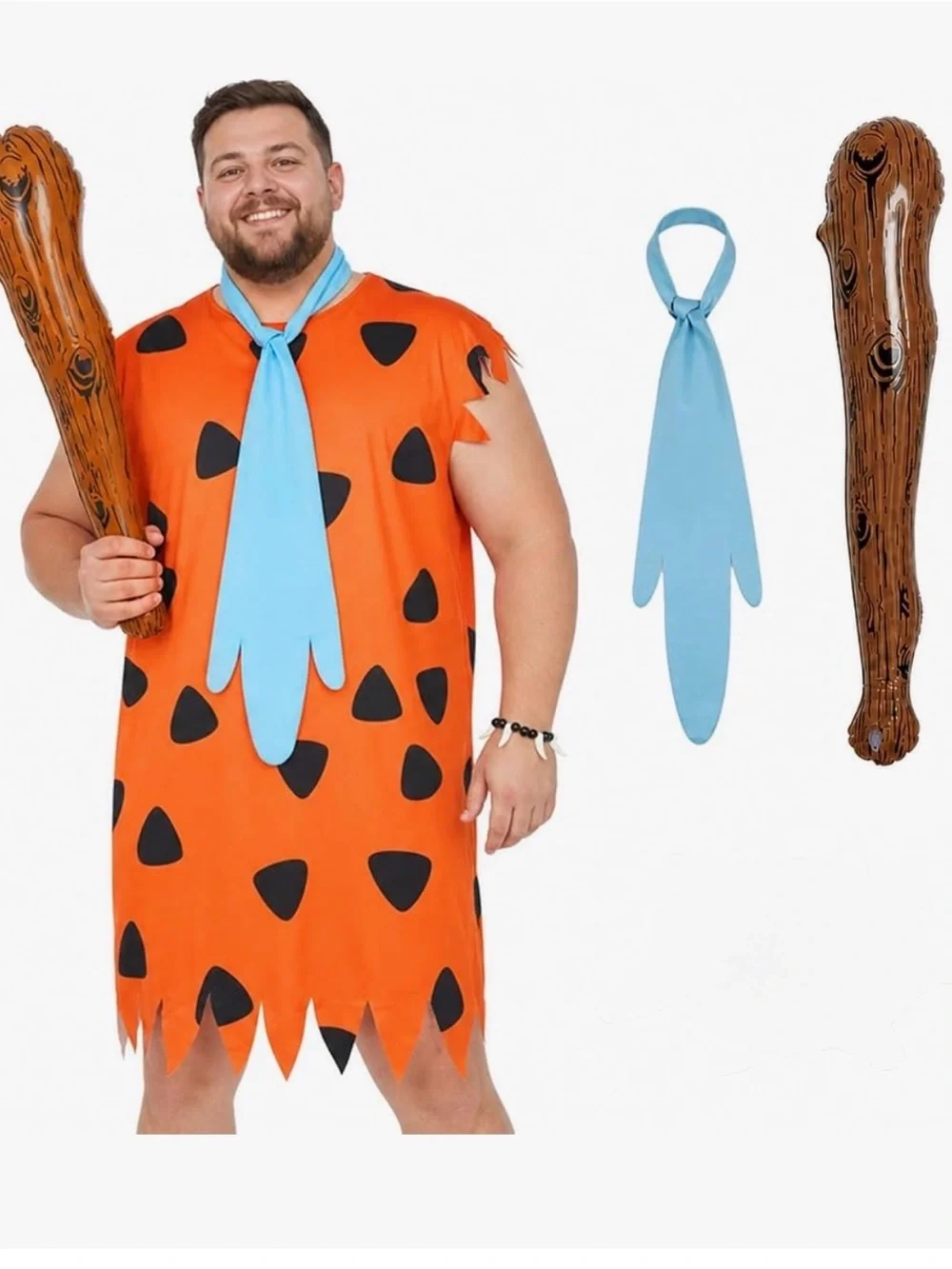 Men’s Orange Flintstone cave man Costume with Blue Tie